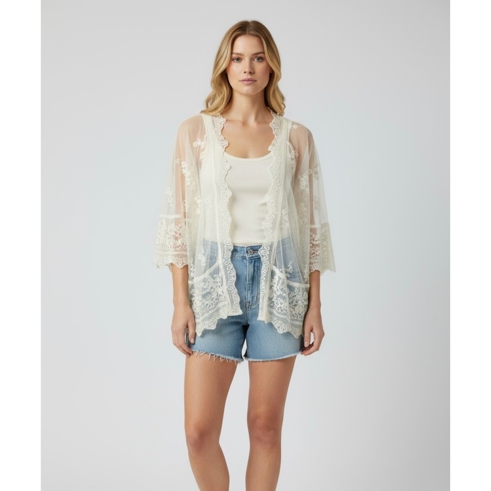 American Eagle Outfitters Lace Crochet Embroidered Open‎ Front Kimono Medium